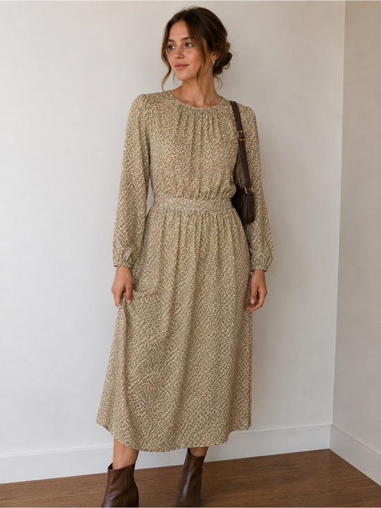 Maggy London Dresses & Skirts - Vintage Maggy London 100% Silk Prairie Midi Dress Beige Sage Floral Size 8